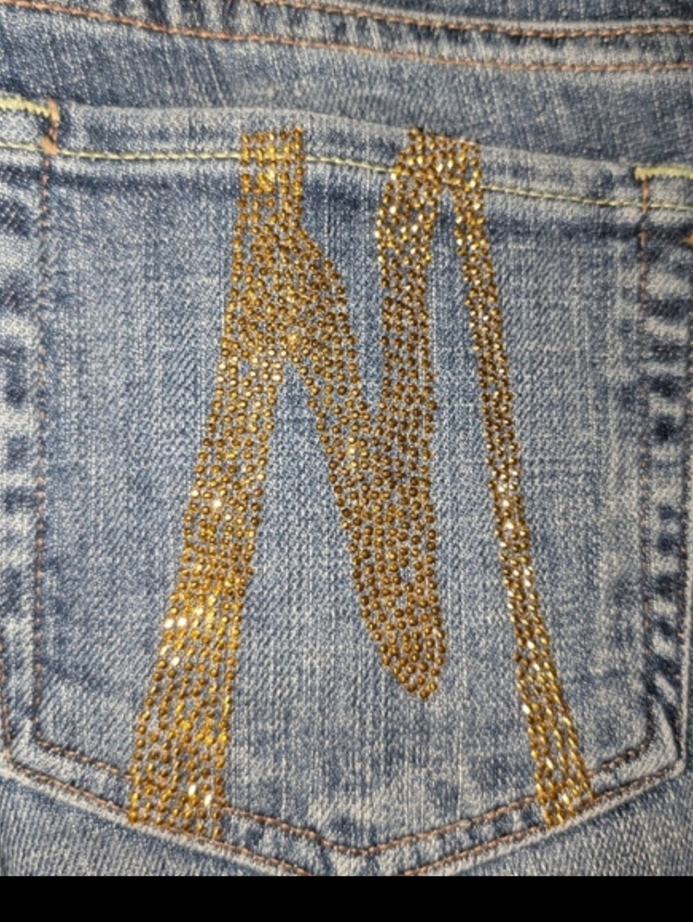 Y2K Dark Wash Low Rise Bootcut Jeans With Gold Rhinestone